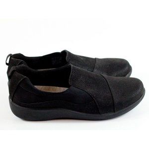 CLARKS SILLIAN PAZ - Slip Ons - BLACK SYNTHETIC NUBUCK - 261209315 Women's 8